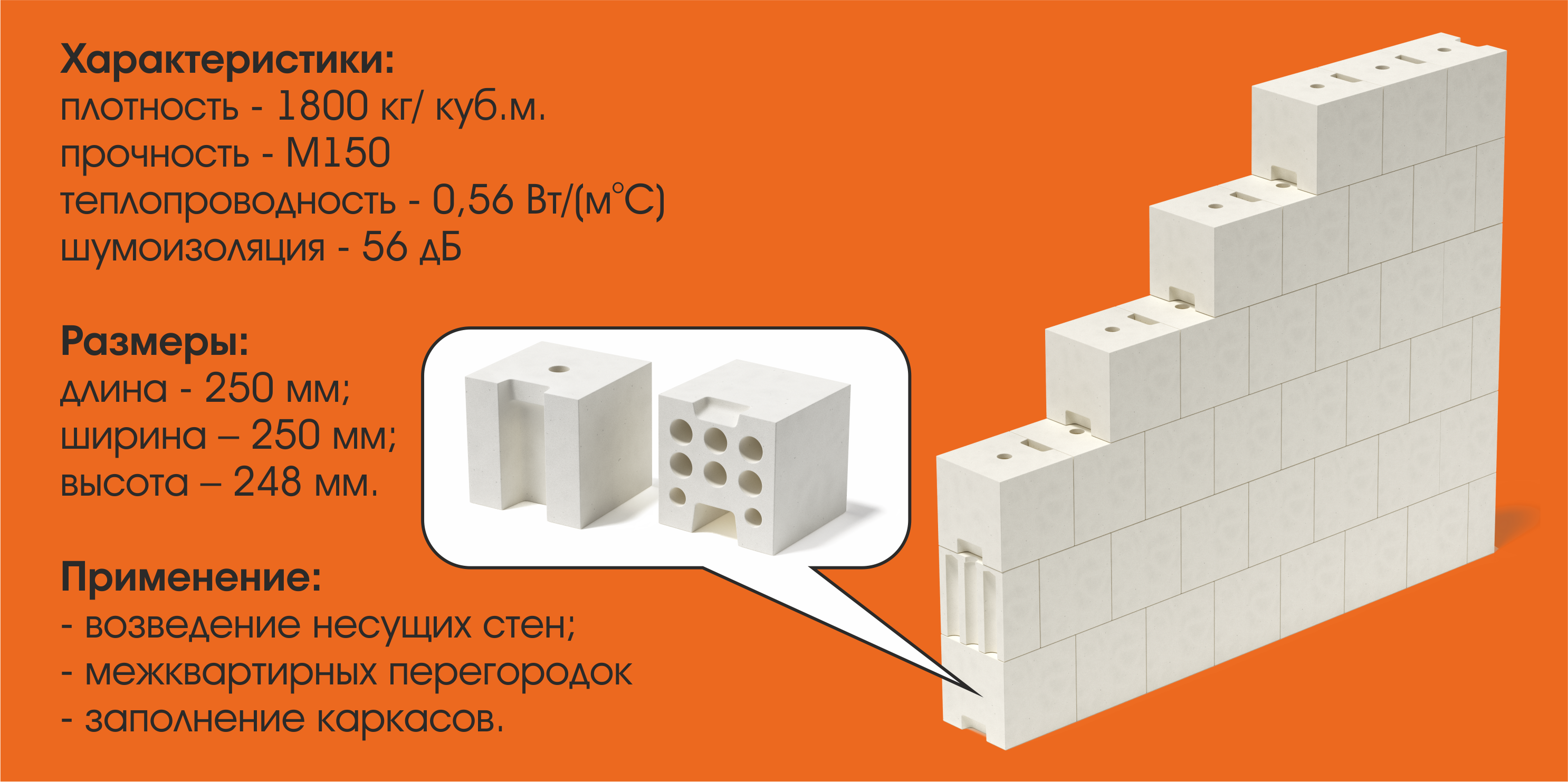 Силикатный пустотелый блок СБПу (кубик)